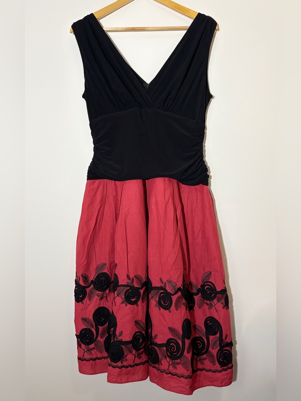 S.L. Fashions Embroidered Rose Floral V-Neck Midi Cocktail Dress 14